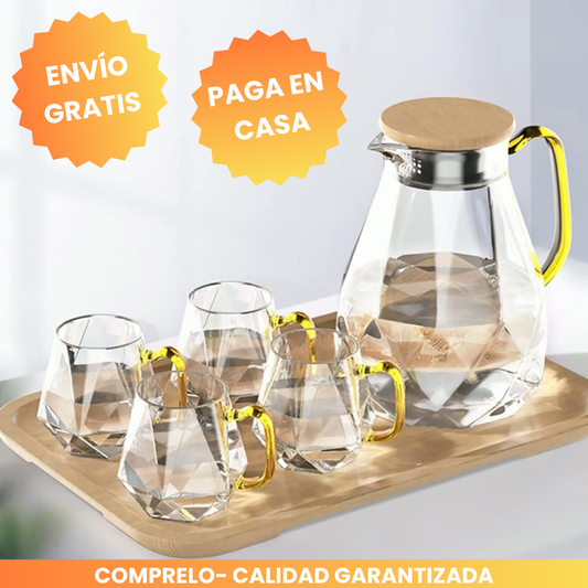 Set de lujo: Jarra y vasos de vidrio termorresistente